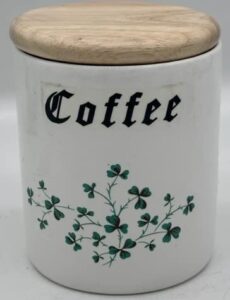 cannister canister w/st patty's day shamrocks - porcelain w/wooden lid (coffee)