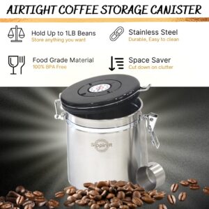 Sippin’It Coffee Canister Medium – Coffee Storage Container Airtight for Fresher Beans and Grounds – Date Tracker, CO2 Release valve and bonus spoon