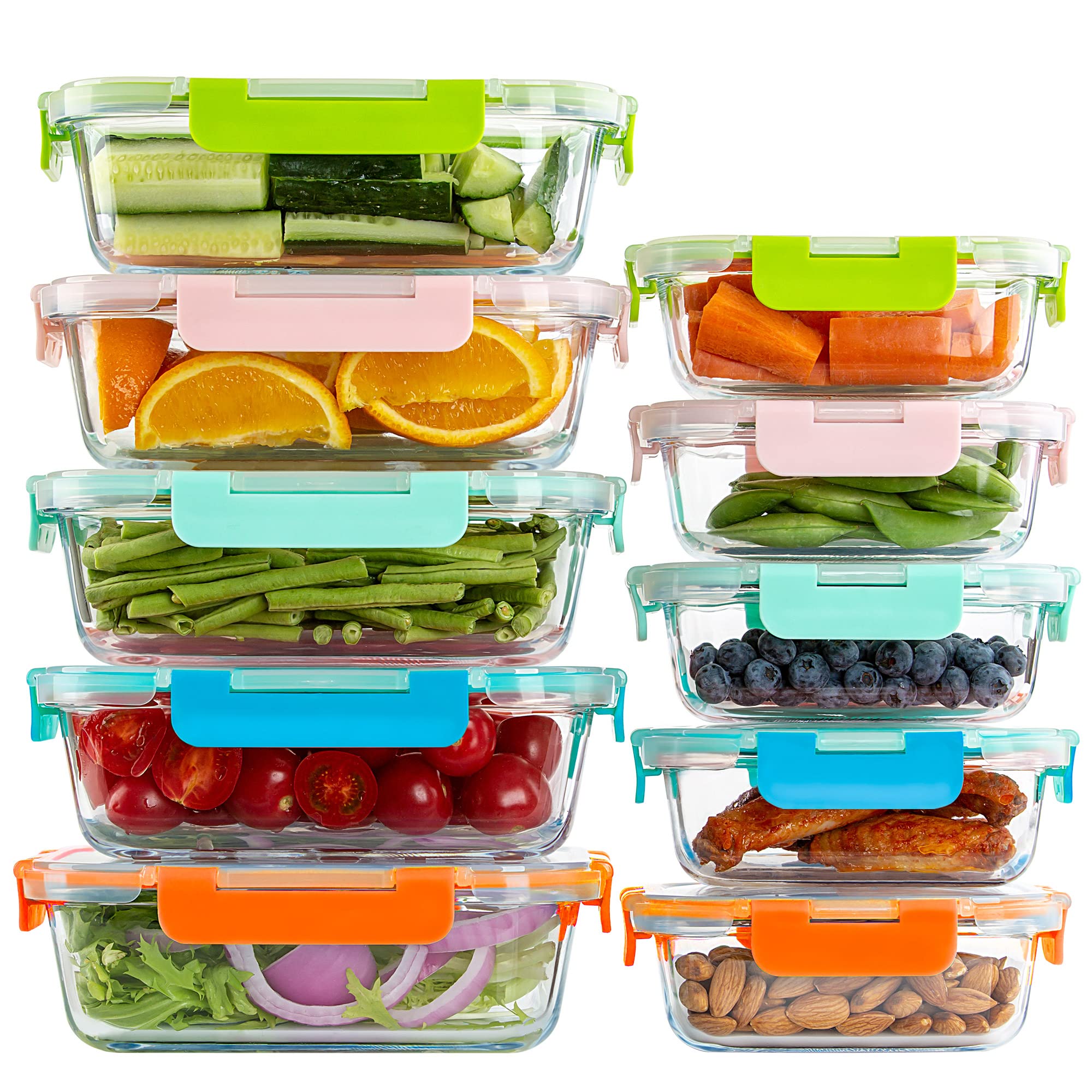 UMEIED 10 Pack Glass Food Storage Containers with Lids Leakproof, Airtight Glass Meal Prep Containers For Lunch, On The Go, Leftover, Dishwasher Safe