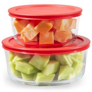 pyrex simply store 4-pc large glass food storage containers set, snug fit non-toxic plastic bpa-free lids, freezer dishwasher microwave safe