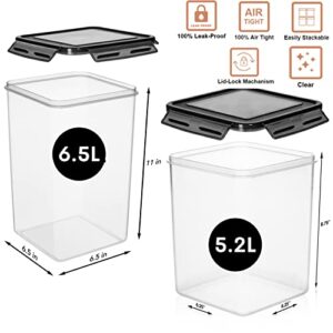 XXL 6.5L / 250 Oz x 2 & XL 5.2L / 175 Oz x 2 - WIDE & DEEP Food Storage Airtight Containers [Set of 4] + 4 Measuring Cups - Ideal for Sugar, Flour Leakproof BPA Free Clear Plastic - (Gray)