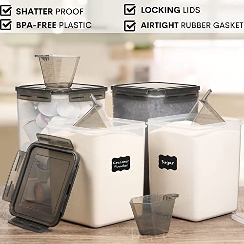 XXL 6.5L / 250 Oz x 2 & XL 5.2L / 175 Oz x 2 - WIDE & DEEP Food Storage Airtight Containers [Set of 4] + 4 Measuring Cups - Ideal for Sugar, Flour Leakproof BPA Free Clear Plastic - (Gray)