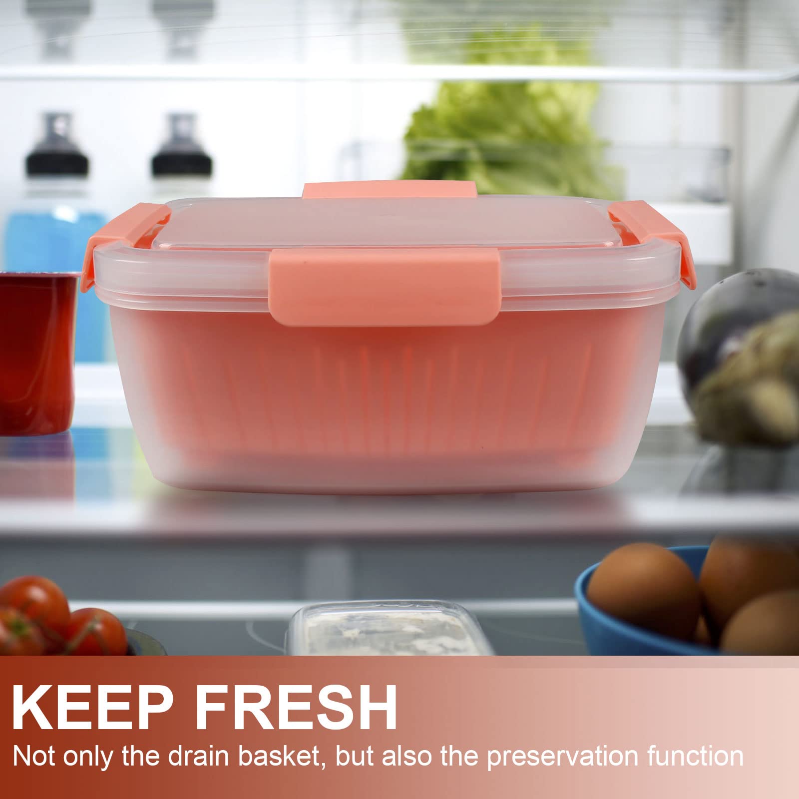 shopwithgreen 68oz Berry Keeper Container, Fruit Produce Saver Food Storage Containers with Removable Drain Colanders, Vegetable Fresh Keeper Set | Refrigerator Organizer