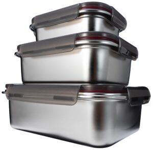 gc genicook stainless steel food storage containers leak proof & airtight lids for kitchen,stainless steel bowl,meal prep lunch box,freezer and microwave safe,rectangular,reusable & stackable