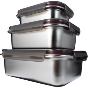 GC GENICOOK Stainless steel food storage containers leak proof & airtight lids for Kitchen,stainless steel bowl,meal prep lunch box,freezer and microwave safe,rectangular,reusable & stackable