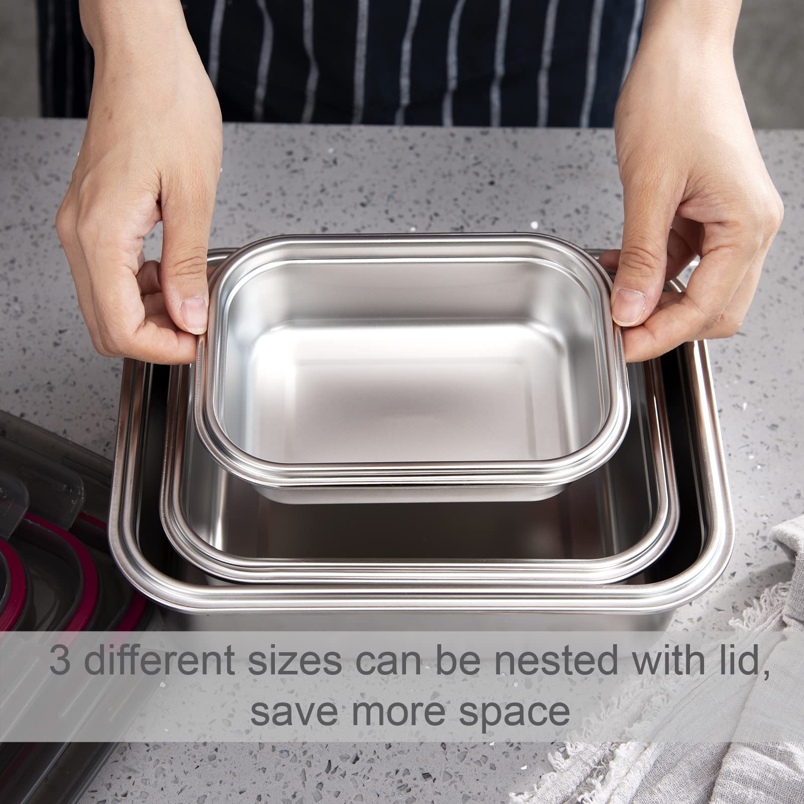 GC GENICOOK Stainless steel food storage containers leak proof & airtight lids for Kitchen,stainless steel bowl,meal prep lunch box,freezer and microwave safe,rectangular,reusable & stackable