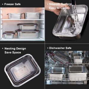 GC GENICOOK Stainless steel food storage containers leak proof & airtight lids for Kitchen,stainless steel bowl,meal prep lunch box,freezer and microwave safe,rectangular,reusable & stackable