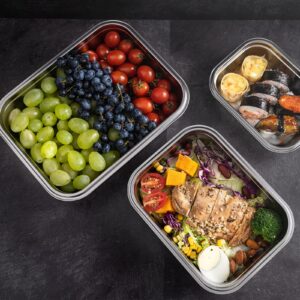 GC GENICOOK Stainless steel food storage containers leak proof & airtight lids for Kitchen,stainless steel bowl,meal prep lunch box,freezer and microwave safe,rectangular,reusable & stackable