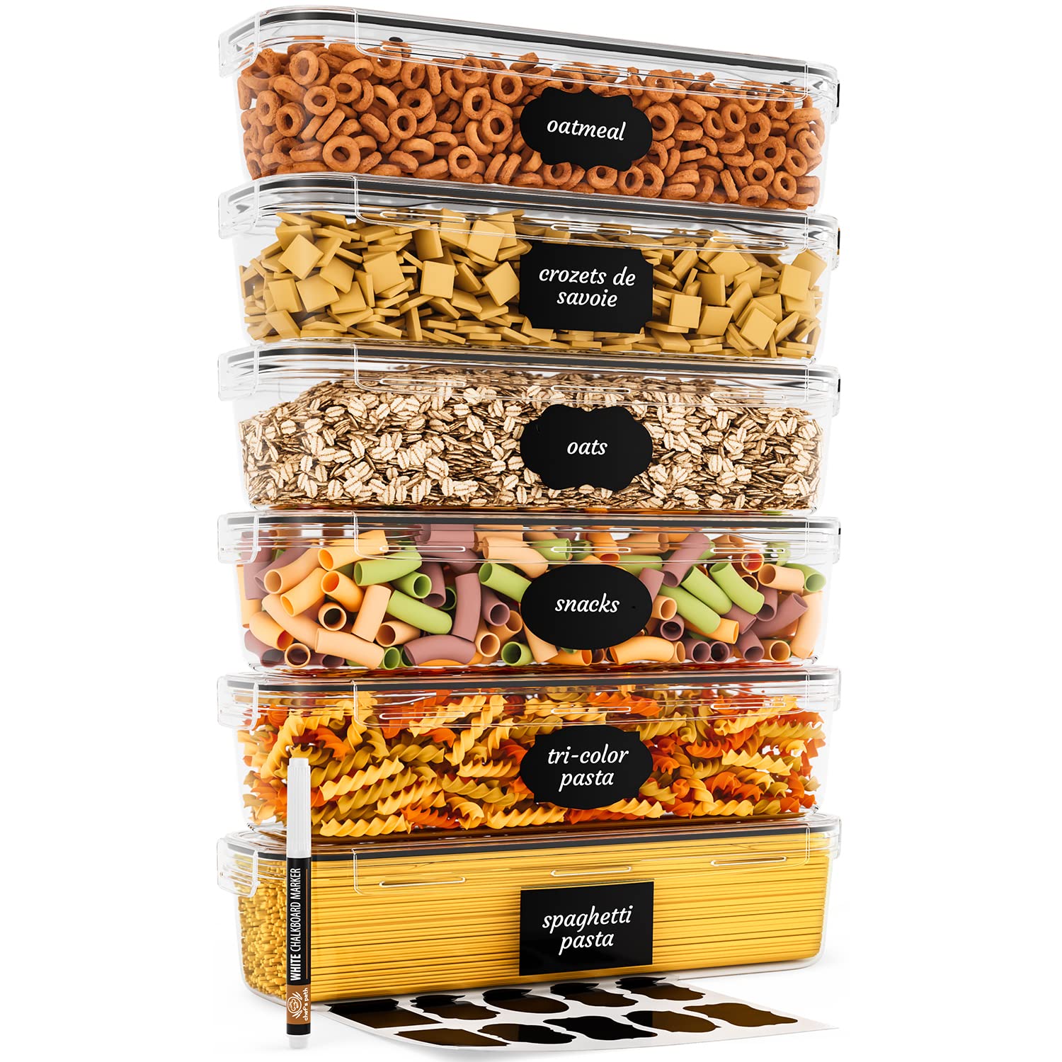 Chef's Path Airtight Food Storage Container Set (Set of 6) - Ideal for Pasta, Spaghetti & Noodles - Pasta Containers for Kitchen Organization and Storage - Plastic Canisters with Durable Lids