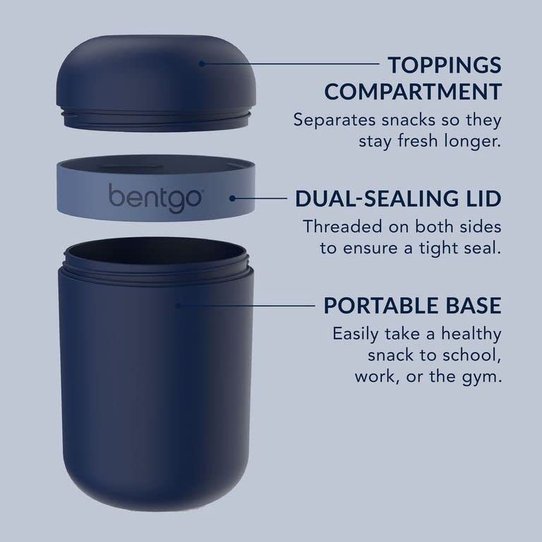 Bentgo® Snack Cup - Reusable Snack Container with Leak-Proof Design, Toppings Compartment, and Dual-Sealing Lid, Portable & Lightweight for Work, Travel, Gym - Dishwasher Safe (Navy)