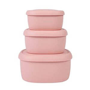 blue ginkgo nesting silicone containers - set of 3 hard-shell silicone food storage containers | bpa free, airtight, dishwasher and freezer safe (6.7oz, 10oz, 20oz) - pink