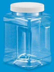clear food grade pet plastic square grip storage jar w/ cap | 64 fluid ounces 7-8 cup storage capacity | bpa free usa made | by pride of india