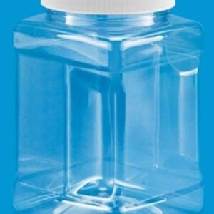 Clear Food Grade PET Plastic Square Grip Storage Jar w/ Cap | 64 Fluid Ounces 7-8 Cup Storage Capacity | BPA Free USA Made | by Pride Of India