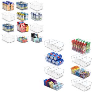 [ 12 pack ] clear bins for organizing + set of 8, stackable clear bins with removable dividers - pantry food snack organization and storage - multi-purpose plastic home organizer
