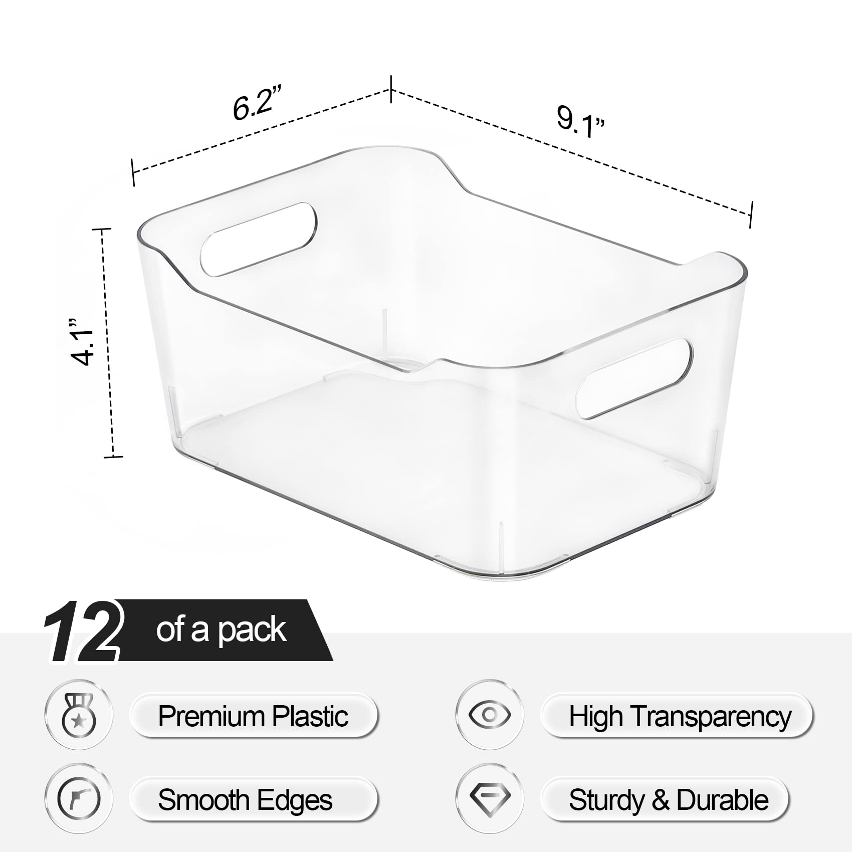 [ 12 Pack ] Clear Bins for Organizing + Set of 8, Stackable Clear Bins with Removable Dividers - Pantry Food Snack Organization and Storage - Multi-Purpose Plastic Home Organizer