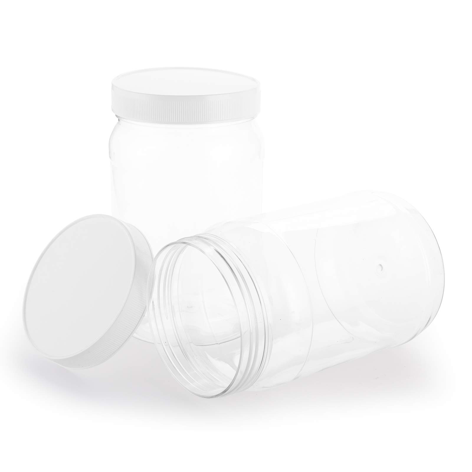 Fasmov 16 Pack 17 oz Plastic Jars with Screw on Lids Storage Jars with White Sealing Caps, Wide Mouth, BPA Free, PET Jars Bulk for Home & Kitchen Pantry Organization and Storage