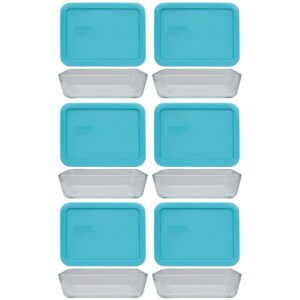 pyrex (6) 7210 glass containers & (6) 7210-pc surf blue lids