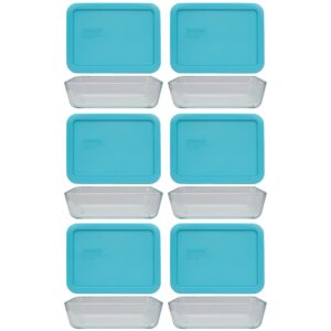 Pyrex (6) 7210 Glass Containers & (6) 7210-PC Surf Blue Lids