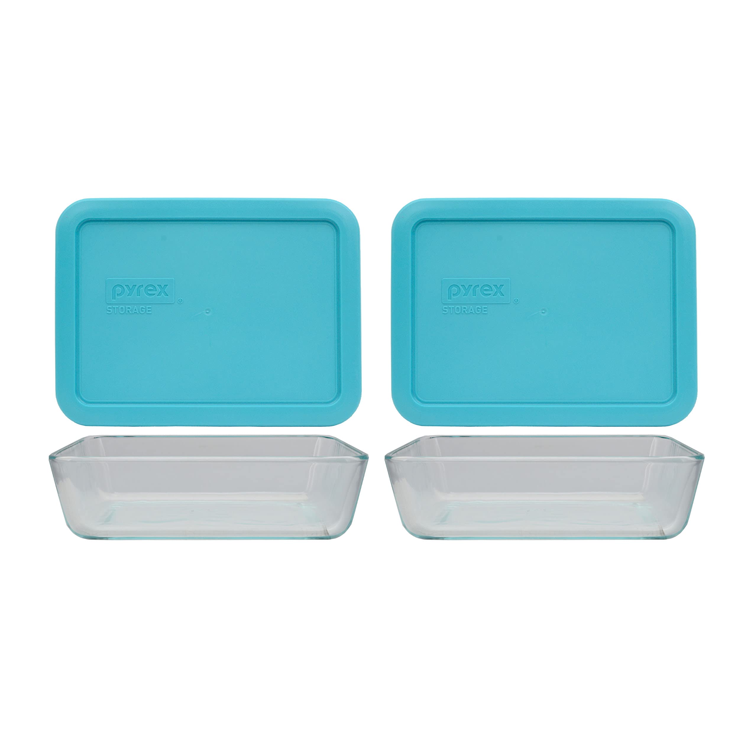 Pyrex (2 7210 Glass Containers & (2) 7210-PC Sun Bleached Turquoise Lids Made in the USA