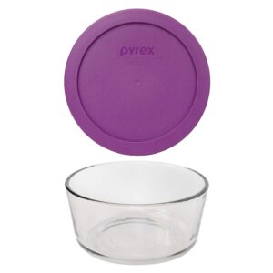 pyrex (1 7201 4-cup glass dish & (1) 7201-pc 4-cup thistle purple plastic lid made in the usa