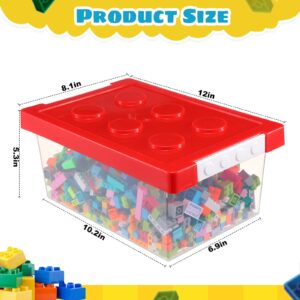 Vicenpal 4 Pack Toy Storage Containers with Lids Brick Shaped Kids Storage Organizer Box Containers Plastic Stackable Organizer Bin Clear Toy Chest for Organizing Building Brick Dolls Toys(Small)