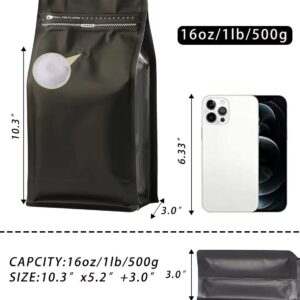 DMpcakDM Coffee Bags with Valve(16 oz,1 lb,50pcs) Black High Barrier Aluminumed Foil Flat Bottom Heat Sealed Coffee Beans Packaging Bags Side Zipper Resealable Bags for Home or Business