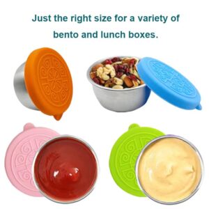 Agirlvct 6 Pack Salad Dressing Container To Go,Sauce Cups with Silicone Lid, Reusable Stainless Steel Small Condiment Containers, 1.6oz Leak-proof Dipping Food Container for Lunch Box Office School