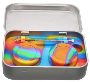 vitakiwi portable silicone carving travel tin kit with non-stick 5ml concentrate containers (rainbow)