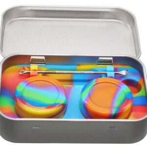 Vitakiwi Portable Silicone Carving Travel Tin Kit with Non-stick 5ml Concentrate Containers (Rainbow)