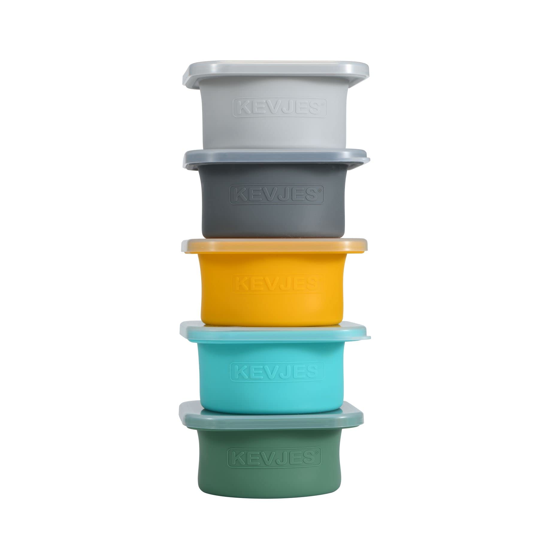 KEVJES Stackable Silicone Artisan Pizza Dough Proofing Containers with Lids pizza making accessories (1 Yellow+1 Green+1Blue+1 Gray+1 Space Gray)