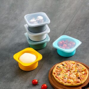 KEVJES Stackable Silicone Artisan Pizza Dough Proofing Containers with Lids pizza making accessories (1 Yellow+1 Green+1Blue+1 Gray+1 Space Gray)