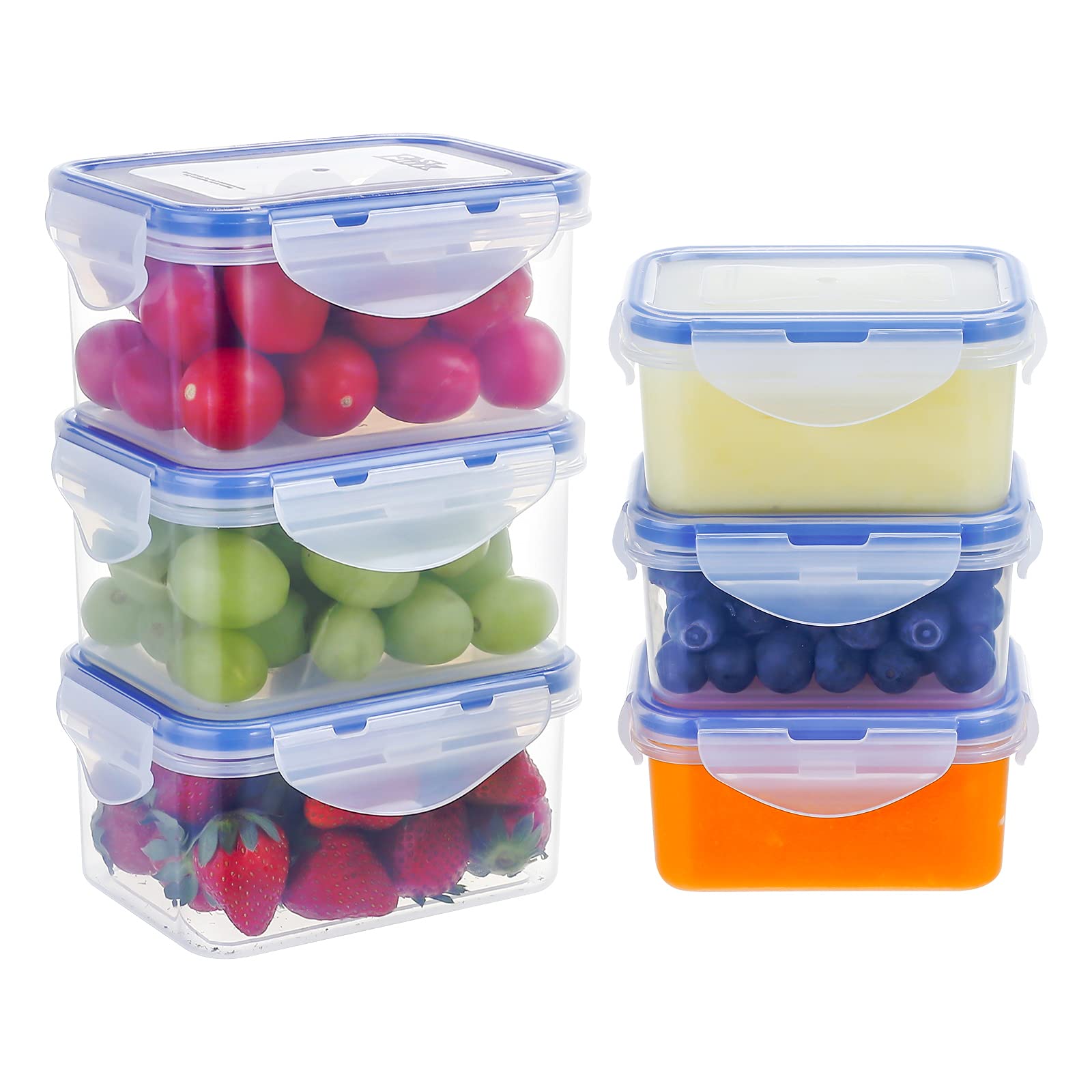 KIGI [6 Pack] 6.1OZ/17OZ Mixed Size Airtight Plastic Food Storage Containers Set, Rectangular Small Storage Boxes, Microwave, Freezer and Dishwasher Safe