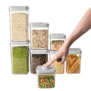 airtight food storage containers set-8 pcs pop open kitchen canisters with lids,bpa free, kitchen pantry organization stackable containers for bulk food, cereal,snack, sugar, pet food storage