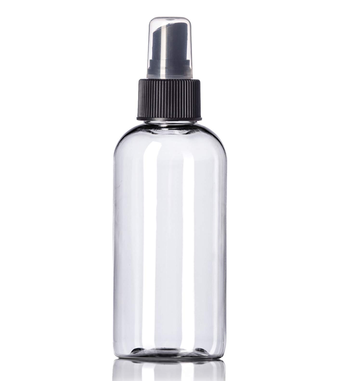 4oz Plastic Clear Bottles (6 Pack) BPA-Free Squeeze Containers with Spray Cap, Labels Included