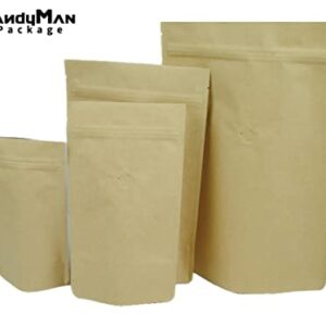 Candyman Package Light Kraft Paper Stand up Zipper Pouch for Coffee Bean with Degassing One Way Valve(25pcs) (4oz/120g)