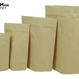 Candyman Package Light Kraft Paper Stand up Zipper Pouch for Coffee Bean with Degassing One Way Valve(25pcs) (4oz/120g)