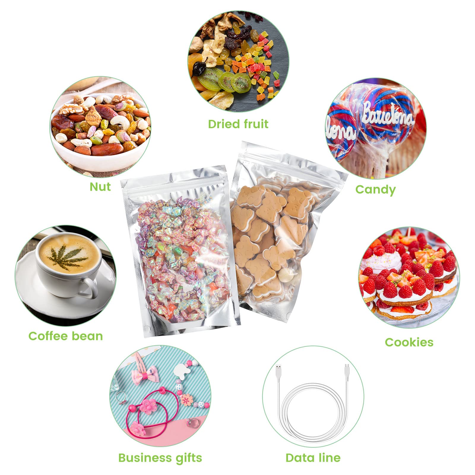 200 Pieces Resealable Polyester Film Bags Clear Front Polyester Film Bags Edible Packaging Bags Stand Up Aluminum Foil Seal Bags Stand Up Bags