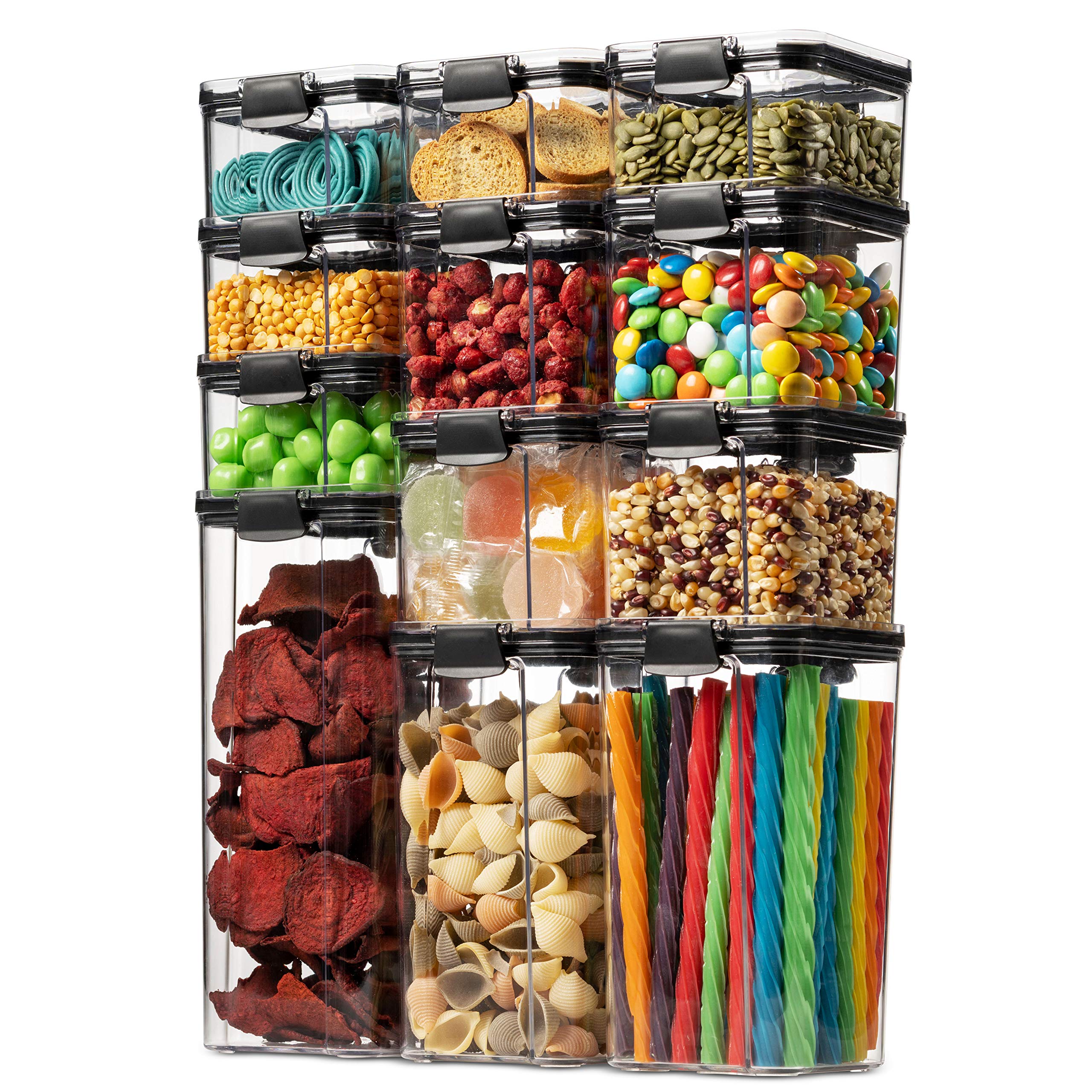 12 Pack Airtight Food Storage Container Set - Kitchen & Pantry Organization Containers - BPA Free Clear Plastic Kitchen and Pantry Organization Containers