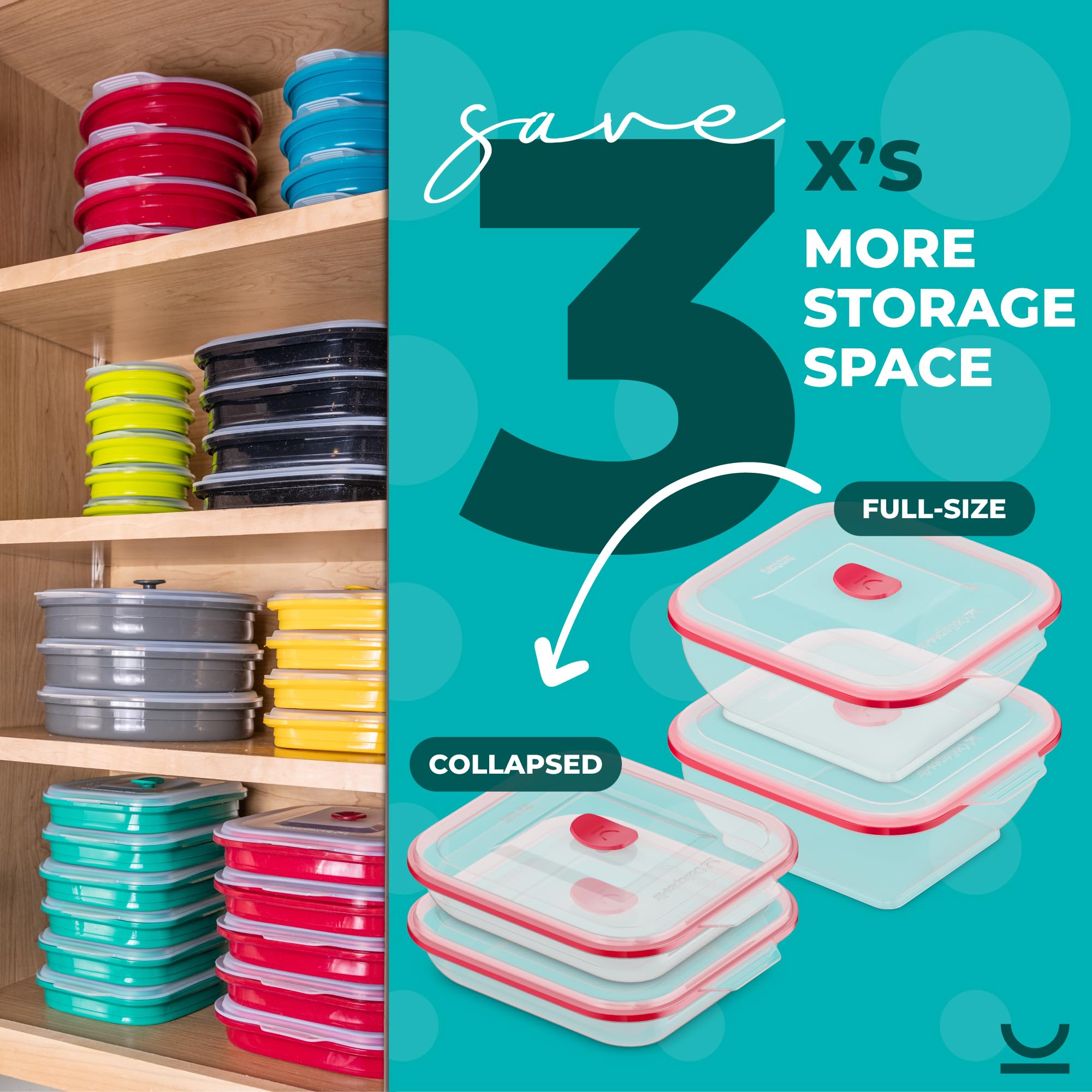 Collapse-it Silicone Food Storage Containers - BPA Free Airtight Silicone Lids, 4 Piece Variety Set of 4-Cup Collapsible Lunch Box Containers - Oven, Microwave, Freezer Safe with Bonus eBook