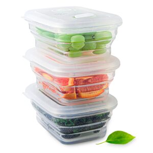 premium silicone collapsible food storage containers with silicone leakproof lids, bpa free, lfgb food-grade certified, compact, reusable lunch snack box, microwave safe, 2.8 cups 3 pk