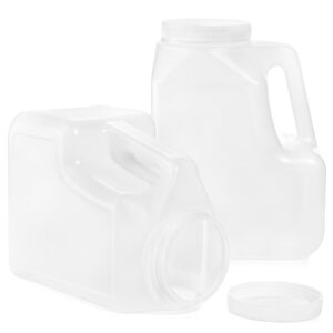 yesland 2 pcs white plastic gallon jar with handle and airtight lid - square empty storage containers and jugs - 1.25 gallon wide mouth bottles for craft supplies, paint, detergent storage, liquids