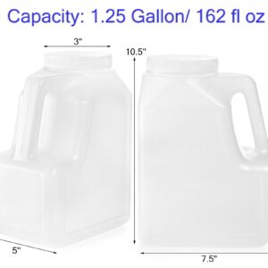 Yesland 2 Pcs White Plastic Gallon Jar with Handle and Airtight Lid - Square Empty Storage Containers and Jugs - 1.25 Gallon Wide Mouth Bottles for Craft Supplies, Paint, Detergent Storage, Liquids