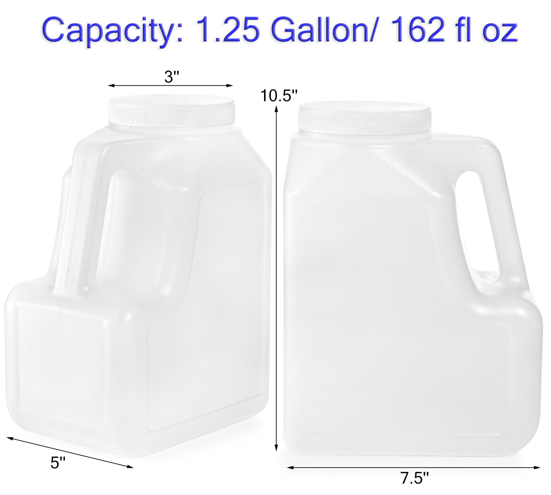 Yesland 2 Pcs White Plastic Gallon Jar with Handle and Airtight Lid - Square Empty Storage Containers and Jugs - 1.25 Gallon Wide Mouth Bottles for Craft Supplies, Paint, Detergent Storage, Liquids