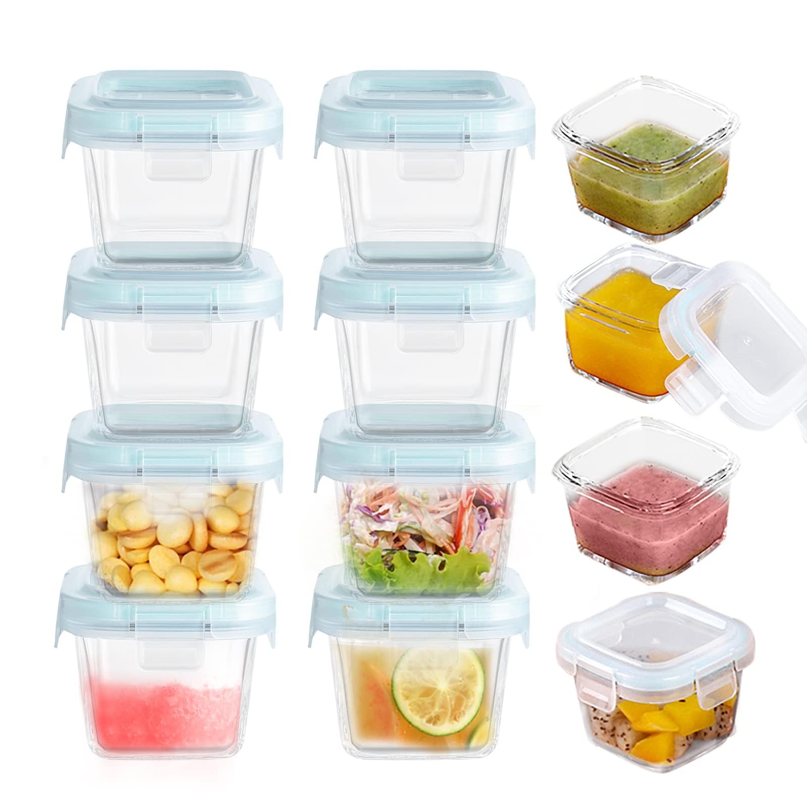 Small Glass Food Storage Containers Set of 12, 6oz Mini Glass Containers Airtight, Leakproof for Snacks, Dips, Overnight Oats, Condiment Salad Dressing Sauce, Microwave, Dishwasher Safe