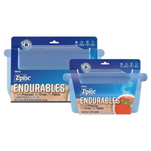ziploc endurables large pouch and medium container, reusable silicone bags and food storage meal prep containers for freezer, oven, and microwave, dishwasher safe