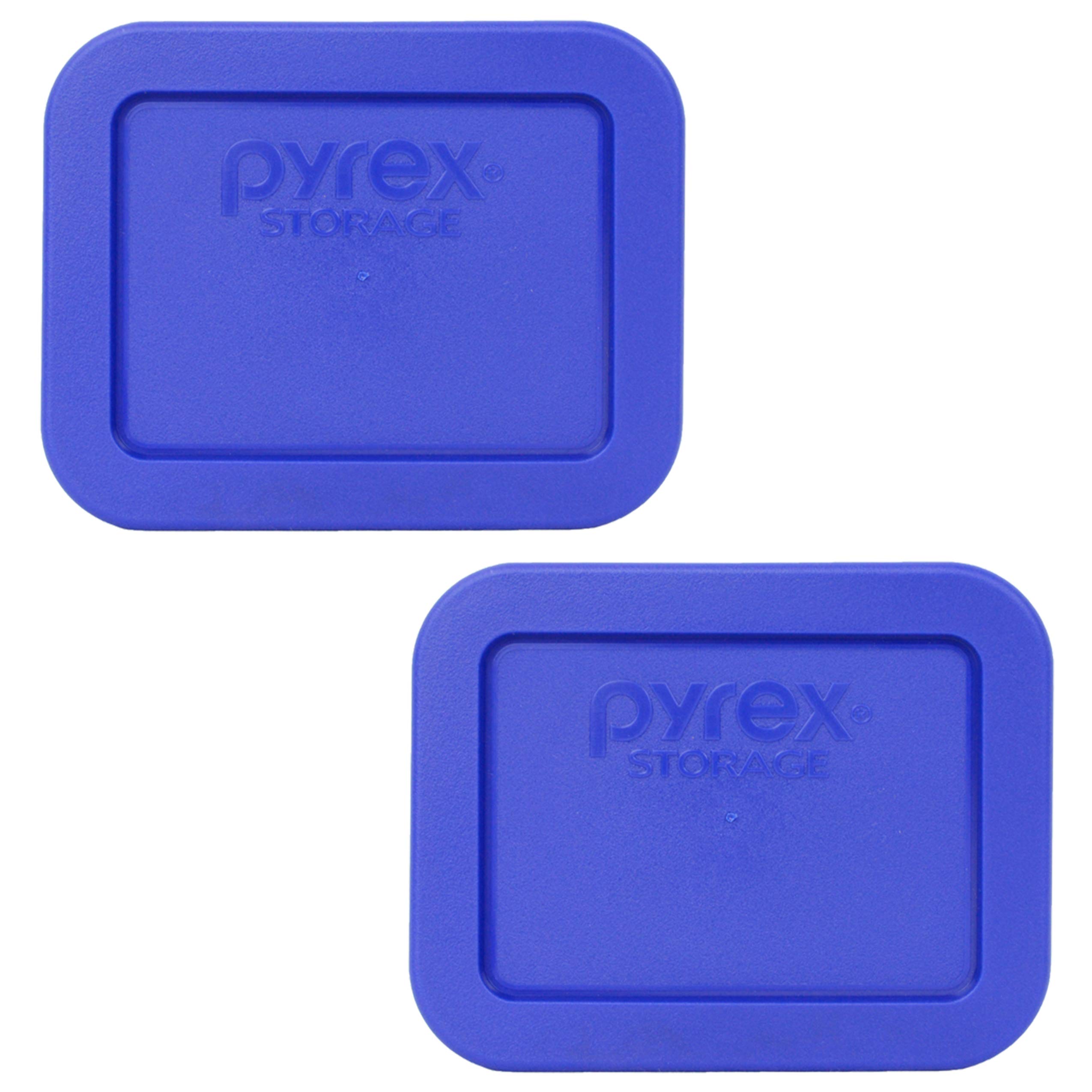 Pyrex 7213-PC 1.9 Cup Cobalt Blue Rectangle Plastic Food Storage Lid, Made in USA - 2 Pack