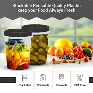 [Black - 12 Pk] Airtight Deli Containers with Lids Twist Lock Top Clear Food Storage for Meal Prep Snacks and Leftovers Freezer and Microwave Safe Stackable Leak-Resistant and 12 Pc. Set (32 Ounce)