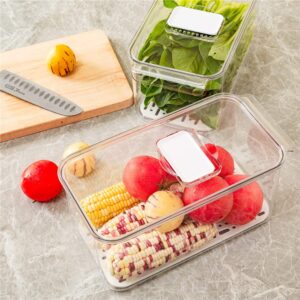 SANNO Produce Saver Refrigerator Organizer Bins with Lids And Removable Drain Tray Food Storage Container Fridge Stackable Freezer Bins For Kitchen Produce Fruit Vegetable (Set of 2)