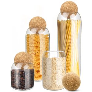 homearay glass food storage jars with lids – premium transparent cereal jars storage with ball cork lid – flour and sugar jars with cork stopper – ideal for storing your food