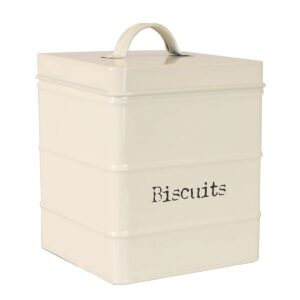 metal biscuit canister with lid, (ivory), by home basics | storage canister for biscuits and other baked goods | vintage-styled canister for kitchen counter
